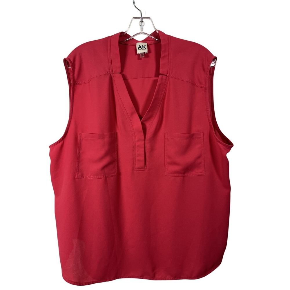 Anne Klein AK Pink Sleeveless V Neck Pocket Blouse Top PXXL